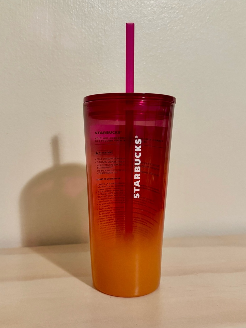 Starbucks Hawaii EXCLUSIVE Sunset Pink Orange Ombré Glass Tumbler Straw 18oz NEW